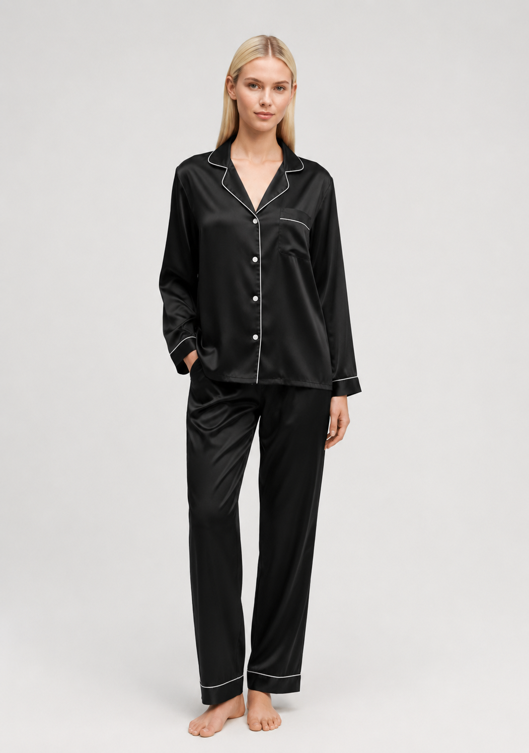 Ensemble Pyjama Alba en Soie— Noir Sommeil d'or