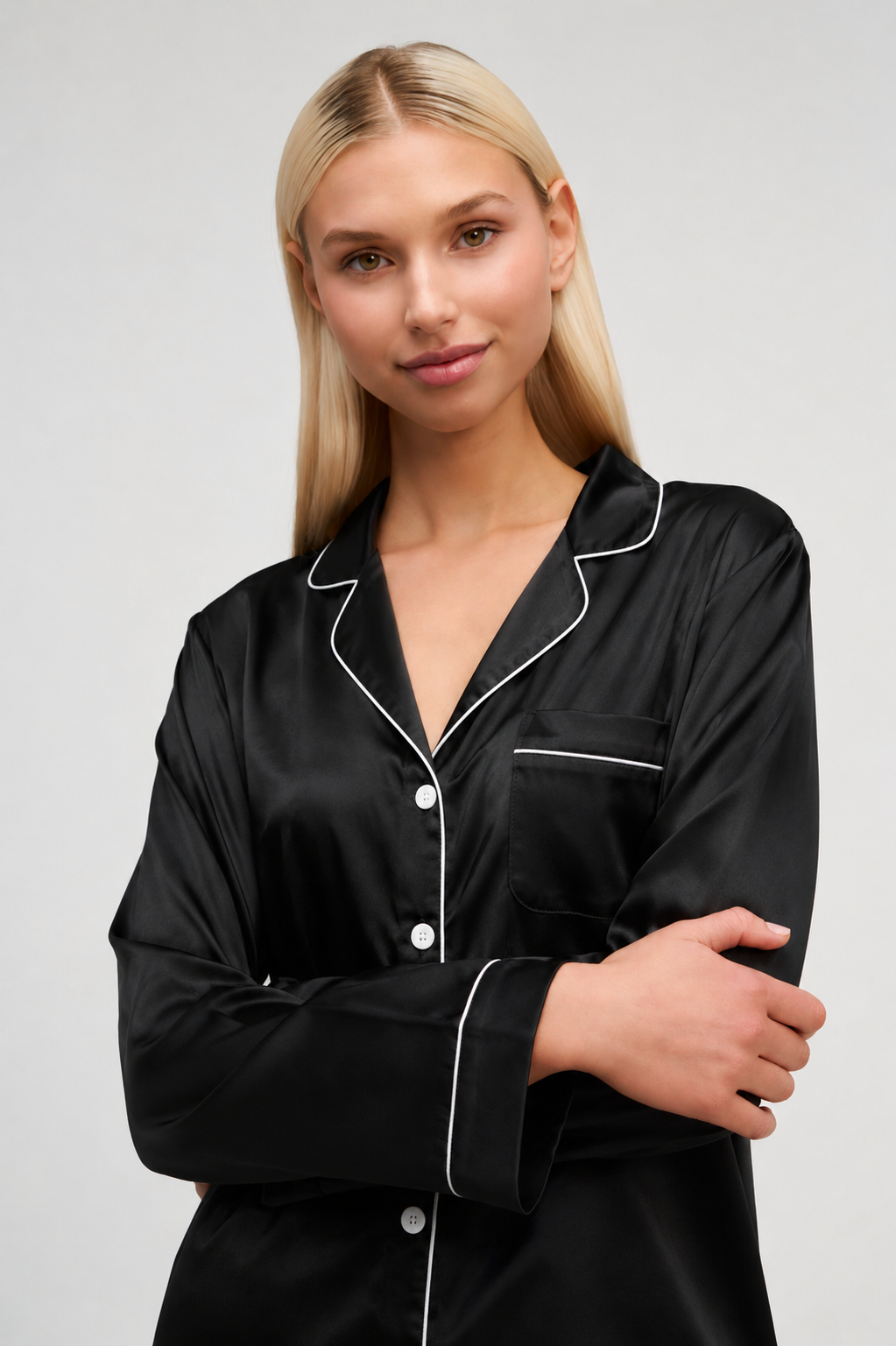 Ensemble Pyjama Alba en Soie— Noir Sommeil d'or