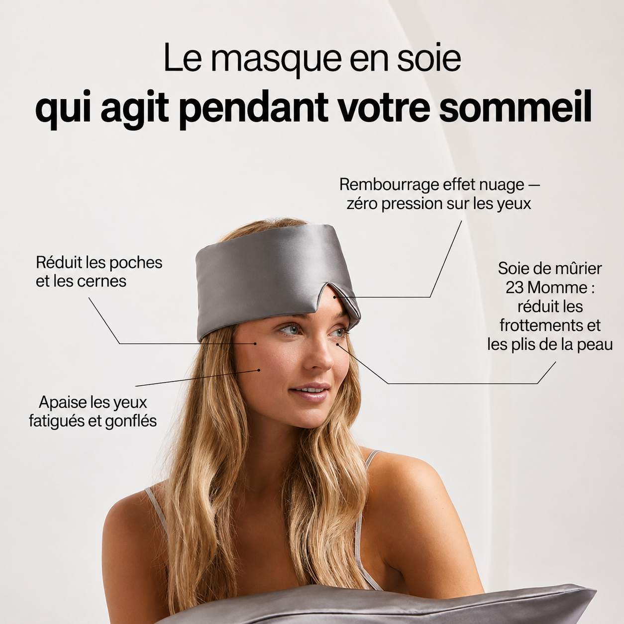 Masque de Nuit en Soie — Anthracite Sommeil d'or