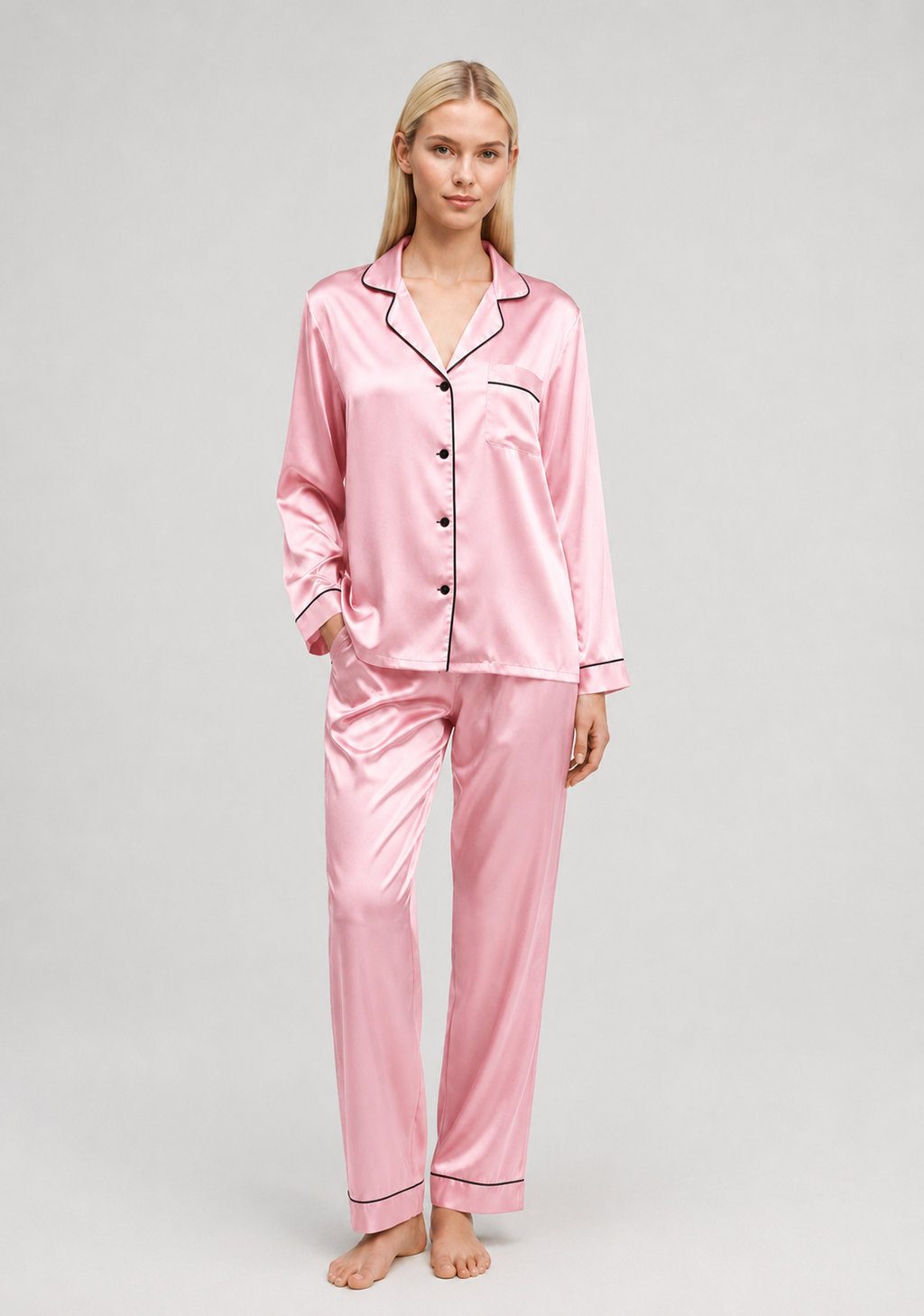 Ensemble Pyjama Alba en Soie— Noir Sommeil d'or