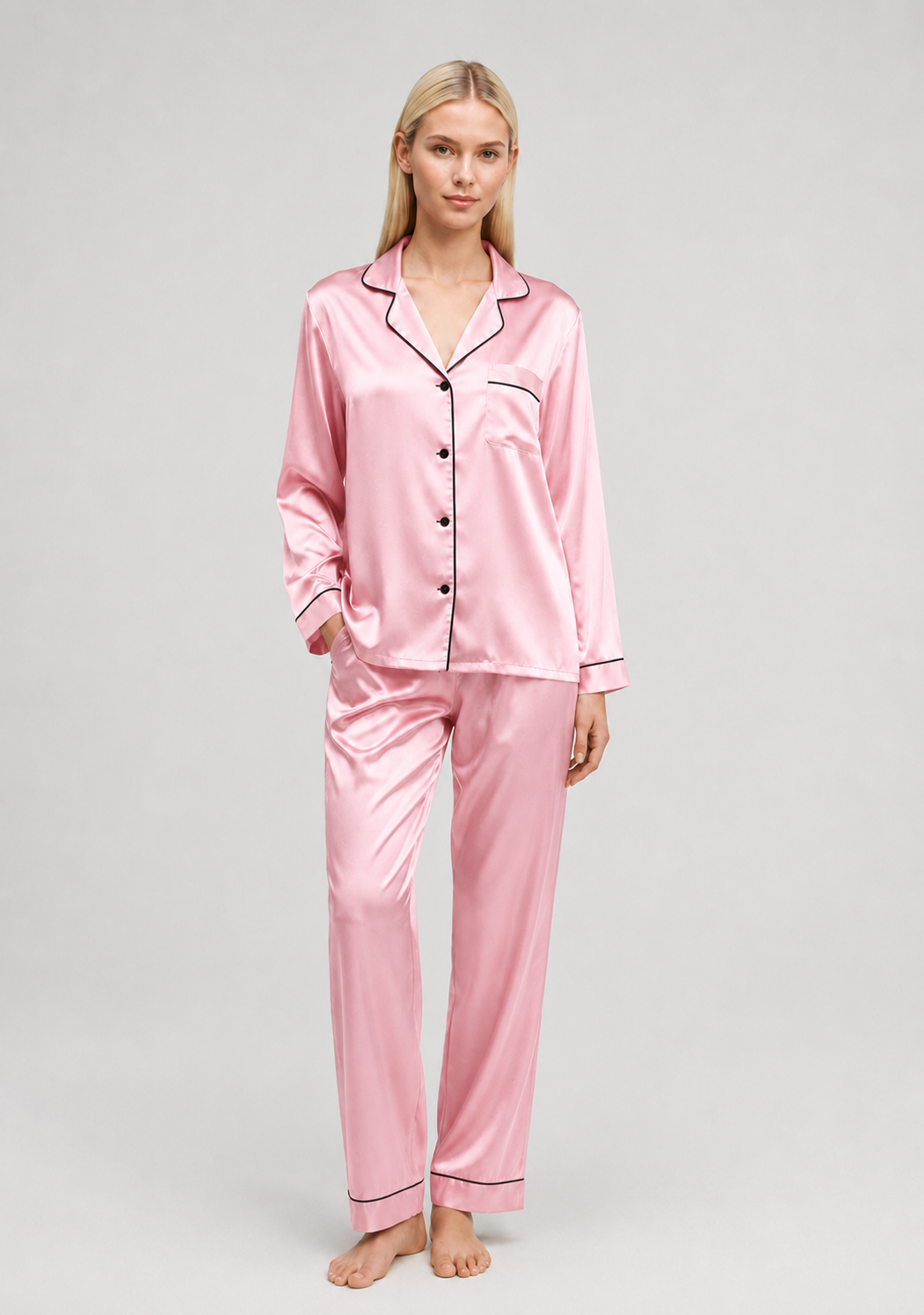 Ensemble Pyjama Alba en Soie— Noir Sommeil d'or